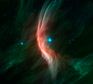 Créditos imagen: NASA/JPL-Caltech - http://www.spitzer.caltech.edu/images/5517-sig12-014-Massive-Star-Makes-Waves